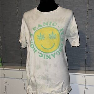 Distressed White Graphic Tee with Smiley Face